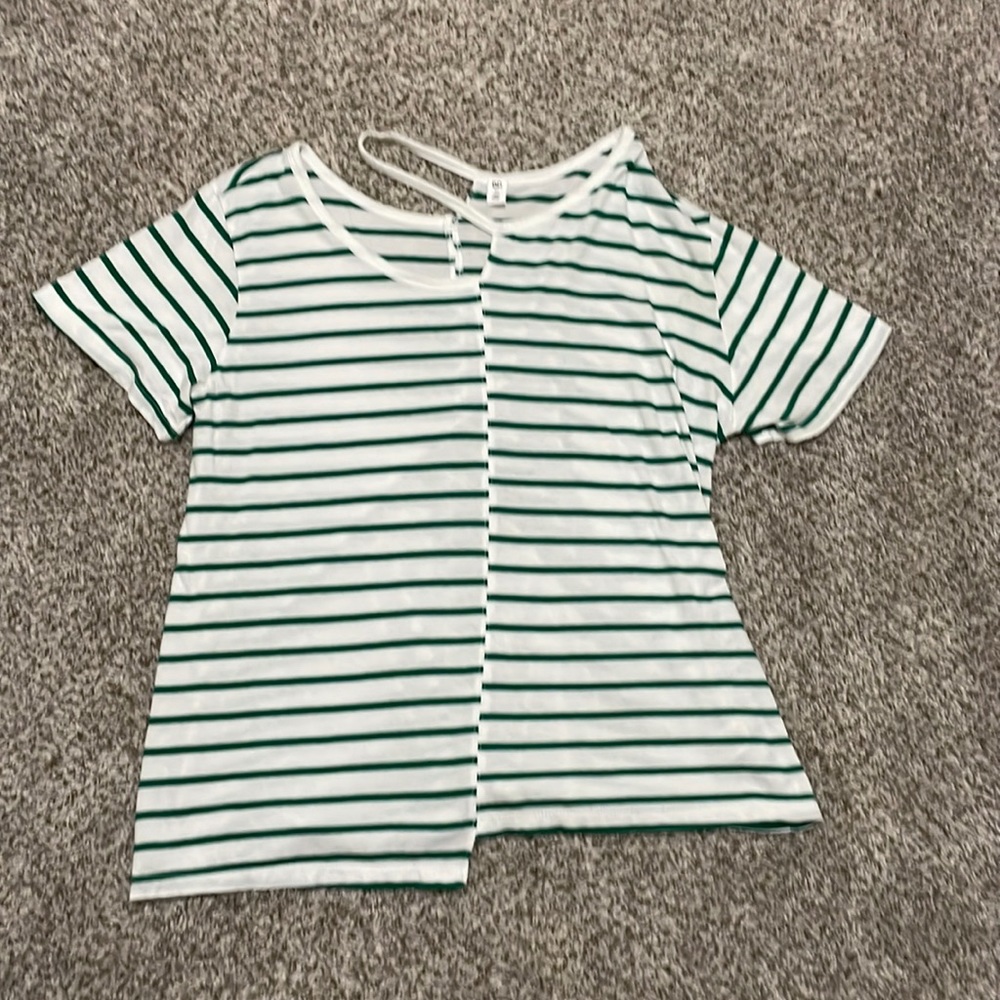 BP Striped Green/White Top Sz M